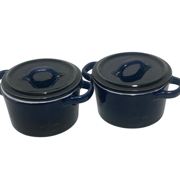 Sur La Table La Marque 84 Mini Covered Baker Ramekin Pair Navy Blue Stoneware - Picture 4 of 10